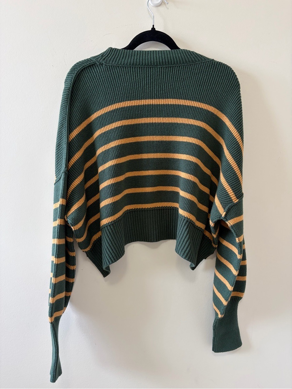 FREE PEOPLE easy street stipe crop pullover sweater in hunter green combo - Picture 6 of 12